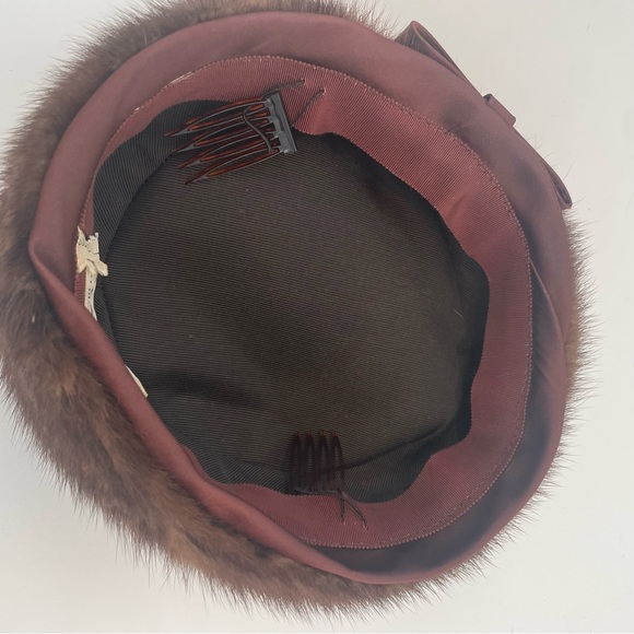 Vintage G. Fox 1950s-1960s Auburn Brown Mink Pillbox Fur Hat - Picture 7 of 9